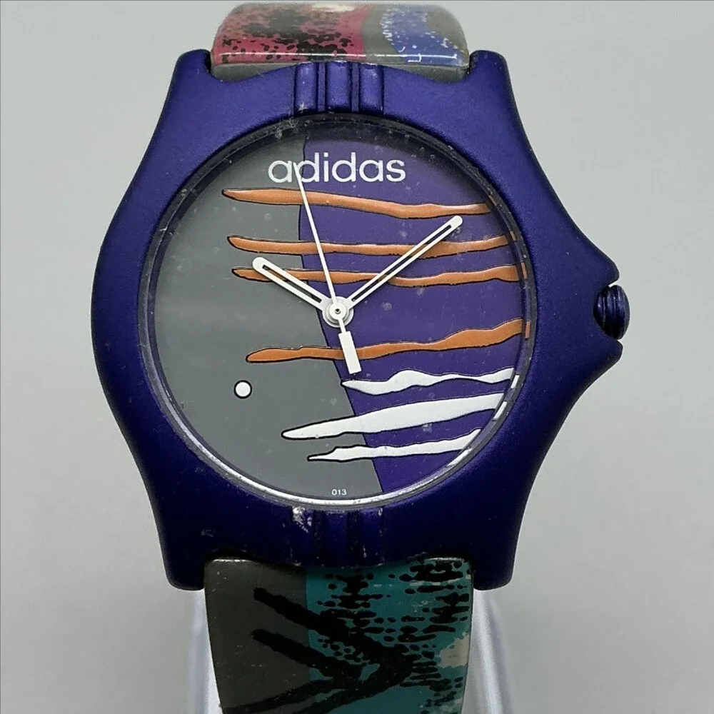 Vintage Adidas 10-0005 Mens Watch 35mm Multicolor Dial Rubber Strap New Battery